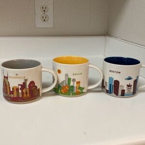 Set of 3 Starbucks You Are Here Coffee Mugs 14 oz Dallas Nashville Boston